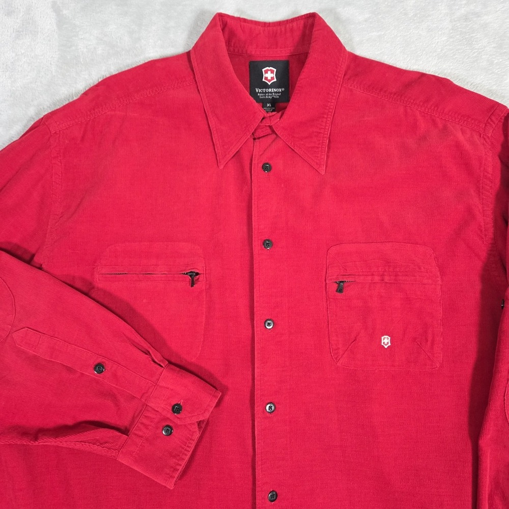 Victorinox Corduroy Work Shirt Mens XL Swiss Army Knife Red Long Sleeve Utility
